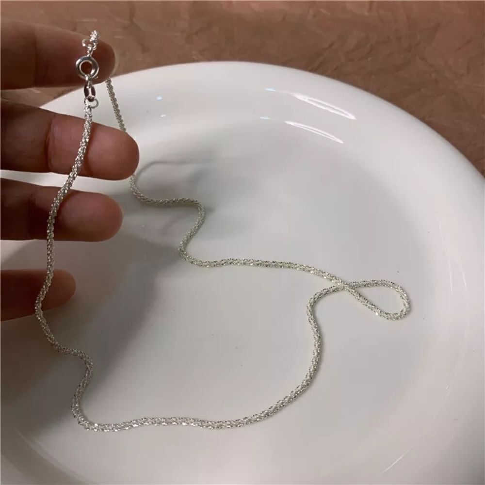 Silver Single Strand Choker Twist Chain Necklace - Picture 3 of 14